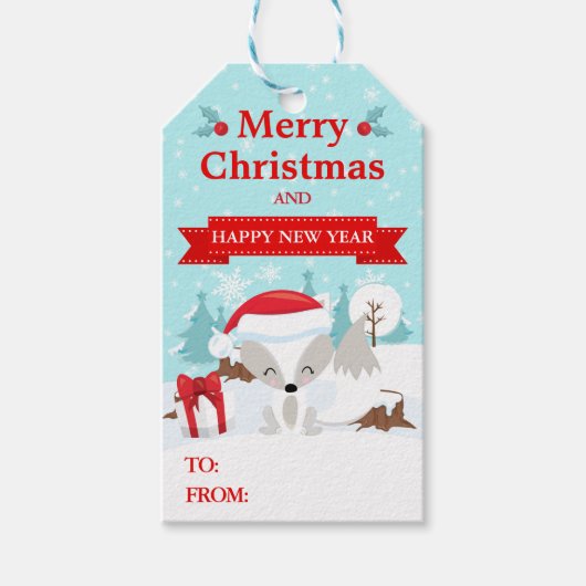 フェスティバル北極キツネinサンタハットクリスマス ギフトタグ (正面)