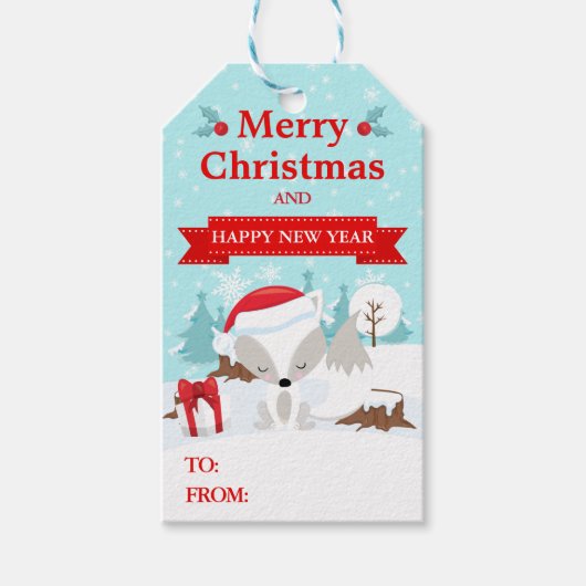 フェスティバル北極キツネinサンタハットクリスマス ギフトタグ (正面)
