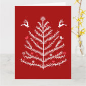 フェスティバル北欧クリスマスツリーディアダークレッド カード (黄色い花)