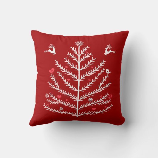 フェスティバル北欧クリスマスツリーディアダークレッド クッション (裏面)