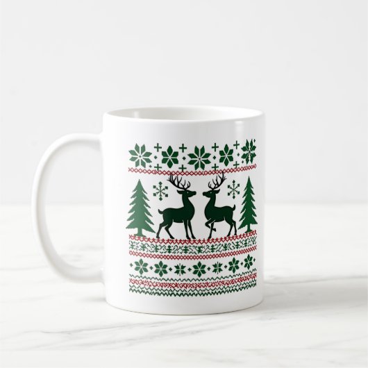 フェスティバル北欧トナカイ模様メンズクリスマス コーヒーマグカップ (左)