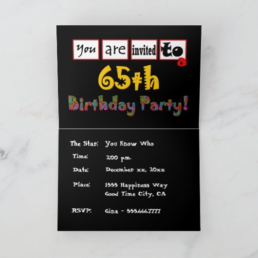 フェスティバル及びカラフルの第65誕生日のパーティの招待状 招待状 (内部)