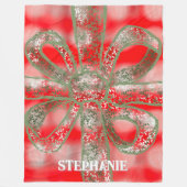 フェスティバル台本プレイド赤い白かわいい緑の弓名 フリースブランケット (正面)