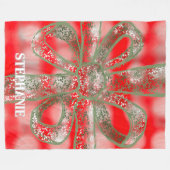 フェスティバル台本プレイド赤い白かわいい緑の弓名 フリースブランケット (正面(横))