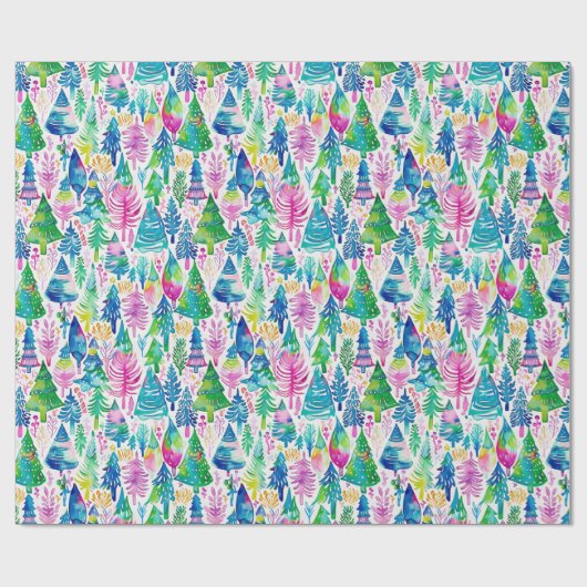 フェスティバル名門私立校風のクリスマスツリーパターン ラッピングペーパー (フラット)