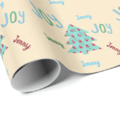 フェスティバル喜び |名前付きターコイズクリスマスギフトラップ ラッピングペーパー (ロールコーナー)