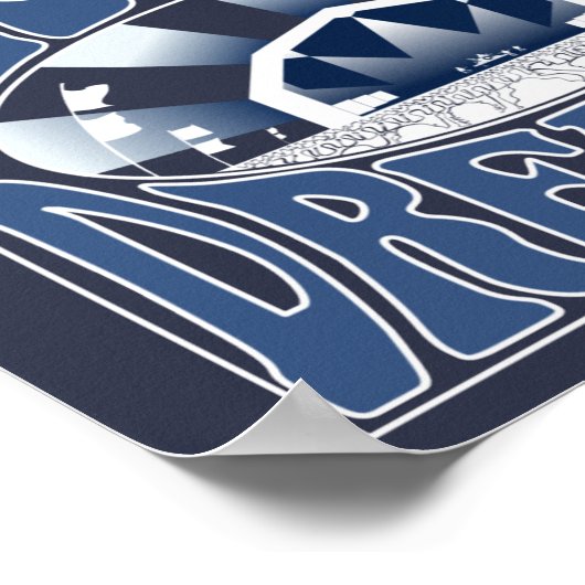 フェスティバル夢ヴィンテージレトロネイビーホワイトグラフィック ポスター (角)