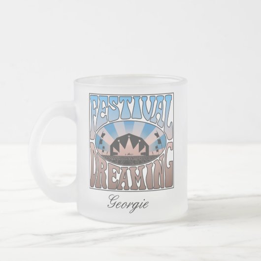 フェスティバル夢ヴィンテージレトロブルーブラウングラフィック フロストグラスマグカップ (左)