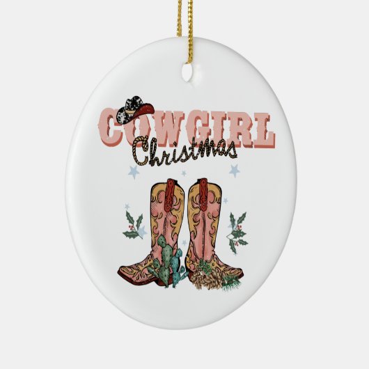 フェスティバル女性のカーボーイクリスマス追加気持ち年 セラミックオーナメント (右)