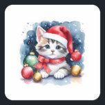 フェスティバル子猫シール – Cat and Christmas Gives スクエアシール<br><div class="desc">この祝フェスティバル子猫シールでシーズン！プレゼント魅力的と組み合わ包まれたれた猫デザインは、ノートやホリ飾デーパッケージ、スクラップブックなどにうれしい選択だ。完璧子供へな、猫の飼い主や可愛いクリスマスのステッカーが大好きな人。陽気な猫とプレゼントデザインで休日の幸せを広げる。</div>