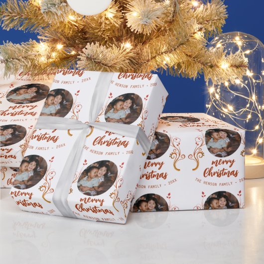 フェスティバル家族写真紅葉楽しいクリスマス ラッピングペーパー (クリスマス)