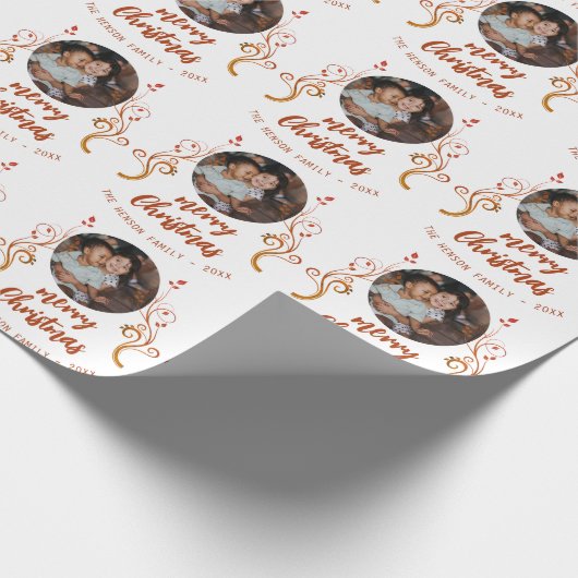 フェスティバル家族写真紅葉楽しいクリスマス ラッピングペーパー (角)