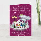 フェスティバル小妖精や小人カルテットファミリーフォトクリスマスフォールディング カード (正面)