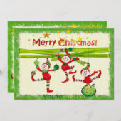 フェスティバル小妖精や小人クリスマスパーティー/イベント招待状 招待状 (正面/裏面)