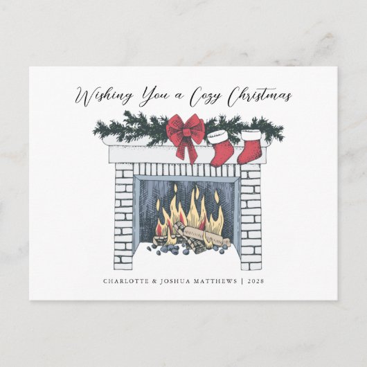 フェスティバル居心地の良い暖炉クリスマスカード ポストカード (正面)