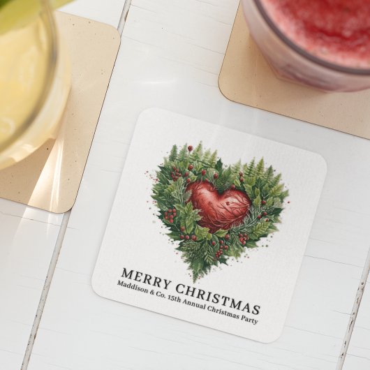 フェスティバル常緑ハート スクエアペーパーコースター