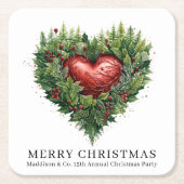 フェスティバル常緑ハート スクエアペーパーコースター (正面)