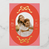 フェスティバル弓実在金ゴールド楕円形フォトホリデー 箔シーズンカード (正面)
