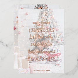 フェスティバル引用文フォトオーバーレイクリスマスラグリー 箔シーズンカード