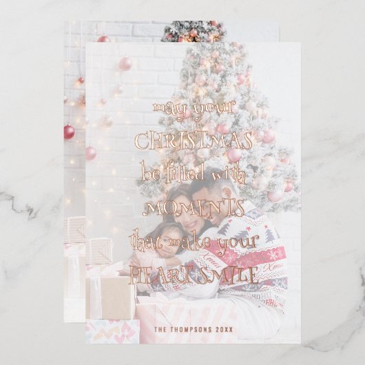 フェスティバル引用文フォトオーバーレイクリスマスラグリー 箔シーズンカード (正面/裏面)