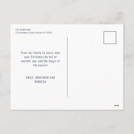 フェスティバル引用文フォトオーバーレイネイビーブルー シーズンポストカード (裏面)