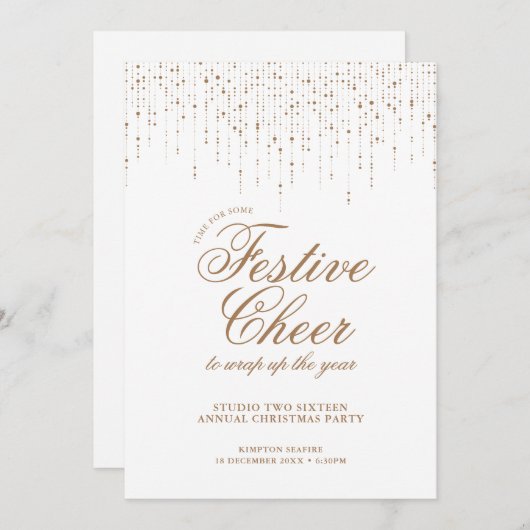 フェスティバル応援金ゴールドティンセルホ企業のリデーパーティー 招待状 (正面/裏面)