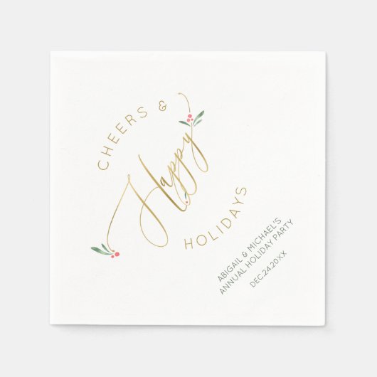 フェスティバル応援&ハッピーホリデーズ金ゴールドタイポグラフィ スタンダードカクテルナプキン (正面)