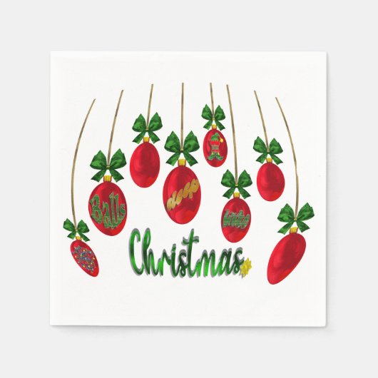 フェスティバル応援:ボール深いクリスマスナプキン スタンダードカクテルナプキン (正面)