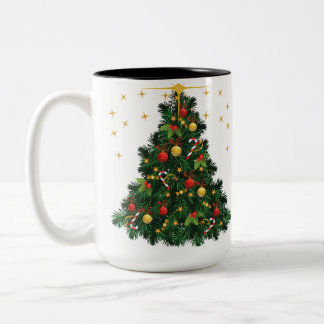 フェスティバル応援:緑と金ゴールドクリスマスツリーのマグカップ" ツートーンマグカップ