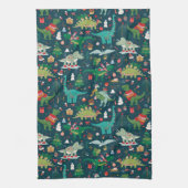 フェスティバル恐竜のクリスマスパターン キッチンタオル (縦)