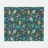 フェスティバル恐竜のクリスマスパターン フリースブランケット (正面(横))