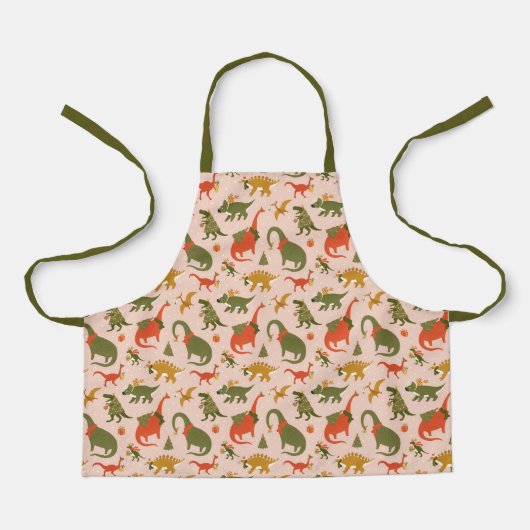 フェスティバル恐竜クリスマスツリーホリデーパターン エプロン (正面)