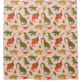 フェスティバル恐竜クリスマスツリーホリデーパターン シャワーカーテン (正面)