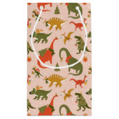 フェスティバル恐竜クリスマスツリーホリデーパターン スモールペーパーバッグ (裏面)