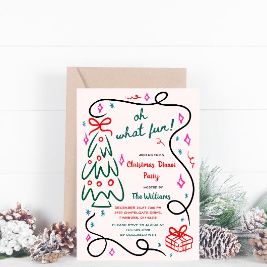 フェスティバル手描きツリーお洒落クリスマスパーティー 招待状