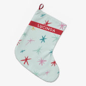 フェスティバル手描き星輝きモダンカラフル ラージクリスマスストッキング (正面 (吊り時))