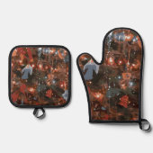 フェスティバル抽象芸術クローズアップクリスマスツリーライト 鍋つかみ&鍋敷きセット (正面)