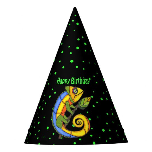 フェスティバル抽象芸術笑顔カラフル誕生日リザード パーティーハット (正面)
