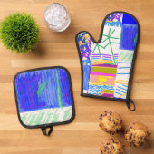 フェスティバル抽象芸術 鍋つかみ&鍋敷きセット (トップダウン)