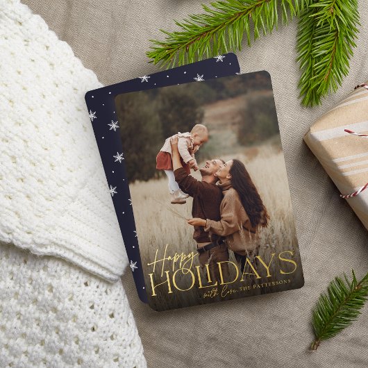 フェスティバル挨拶 |ハッピーホリデー垂直方向の写真 箔シーズンカード