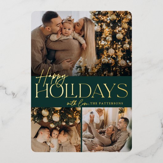 フェスティバル挨拶 |ハッピーホリデー3写真 箔シーズンカード (正面)