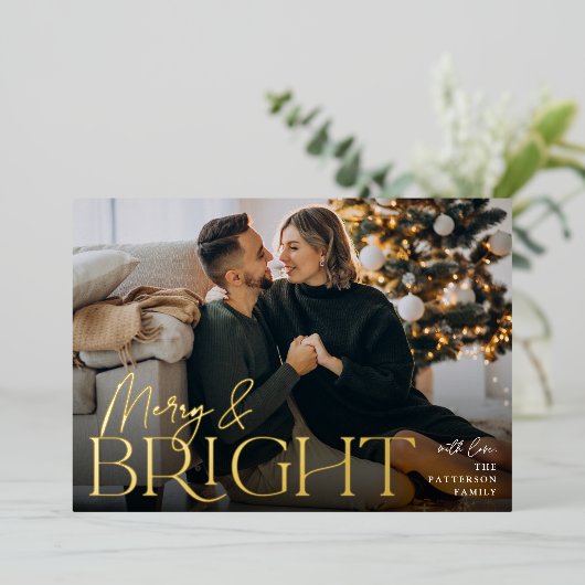 フェスティバル挨拶 |明るいメリー横向き写真 箔シーズンカード (立ち正面)