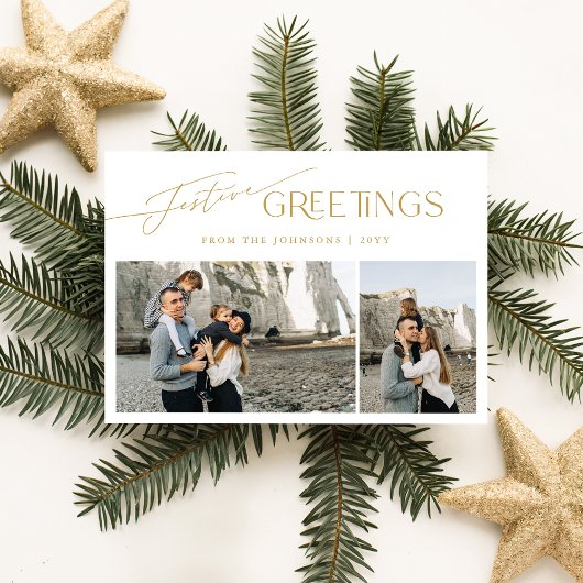 フェスティバル挨拶 | 金ゴールドホワイト3フォトクリスマス シーズンカード