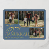 フェスティバル挨拶 | Joyous Hanukkah 3フォトコラージュ 箔シーズンカード (正面)