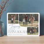フェスティバル挨拶 | Joyous Hanukkah 3写真 シーズンカード<br><div class="desc">私たちのフェスティバルとエレガントハヌカーのカードデザインはあなたの家族の写真の3つを表示する完璧なお気に入りの方法である。横向きまたは横向きデザインは、ほこりっぽい石板ブルーのテラコッタタイポグラフィと手書き文字のスクリプトで「ジョイHanukkah」を特徴とし、白い背景の下にあなたの家族の名前。</div>