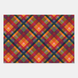 フェスティバル数々のカラーレトロ格子状誕生日クリスマス ラッピングペーパーシート