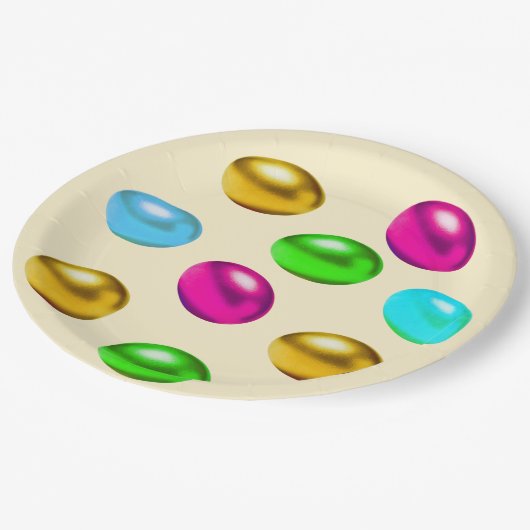 フェスティバル数々の色のイースターエッグがライトベージュ ペーパープレート (アングル)