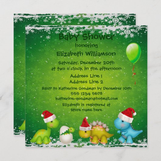 フェスティバル新孵化ベビーディノベビーシャワー 招待状 (正面/裏面)