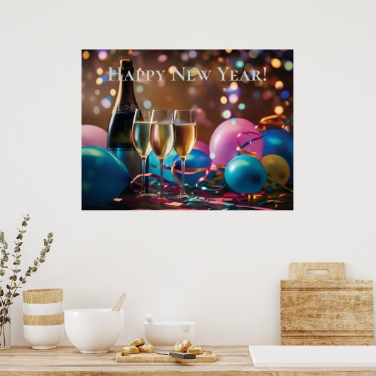 フェスティバル新年お祝い – カスタマイズ可能な文字 ポスター (キッチン)