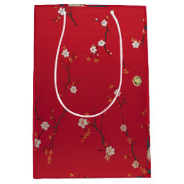 フェスティバル新年の天皇赤さくらんぼの花 ミディアムペーパーバッグ